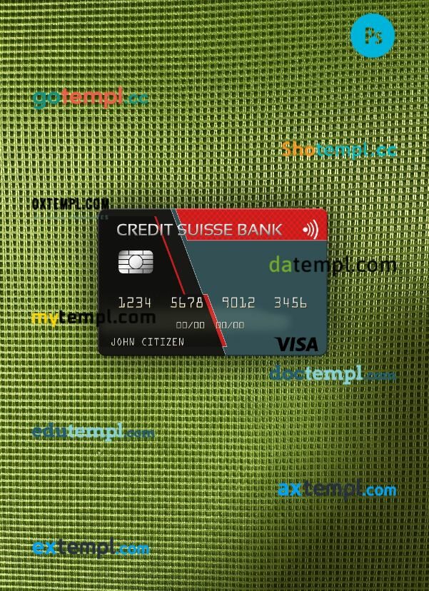 USA Credit Suisse Bank visa card PSD scan and photo-realistic snapshot, 2 in 1