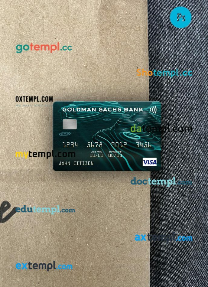 USA Goldman Sachs Bank visa card PSD scan and photo-realistic snapshot, 2 in 1