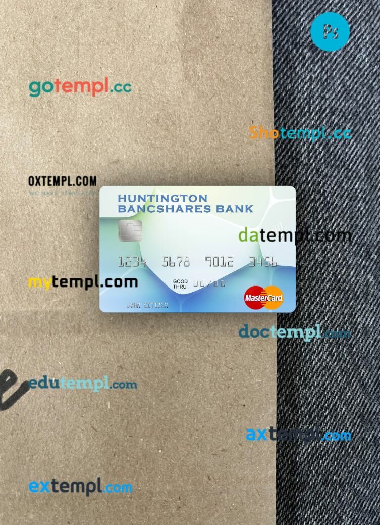 USA Huntington Bancshares Bank mastercard PSD scan and photo taken image, 2 in 1