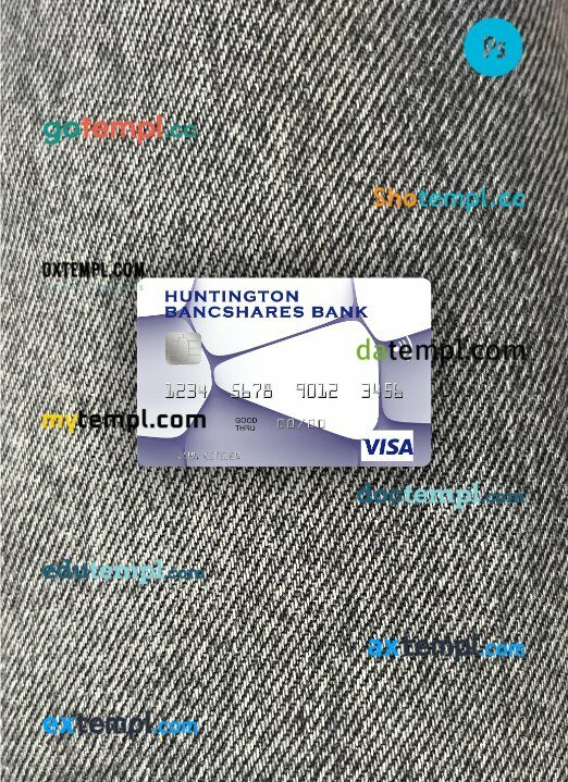 USA Huntington Bancshares Bank visa card PSD scan and photo-realistic snapshot, 2 in 1