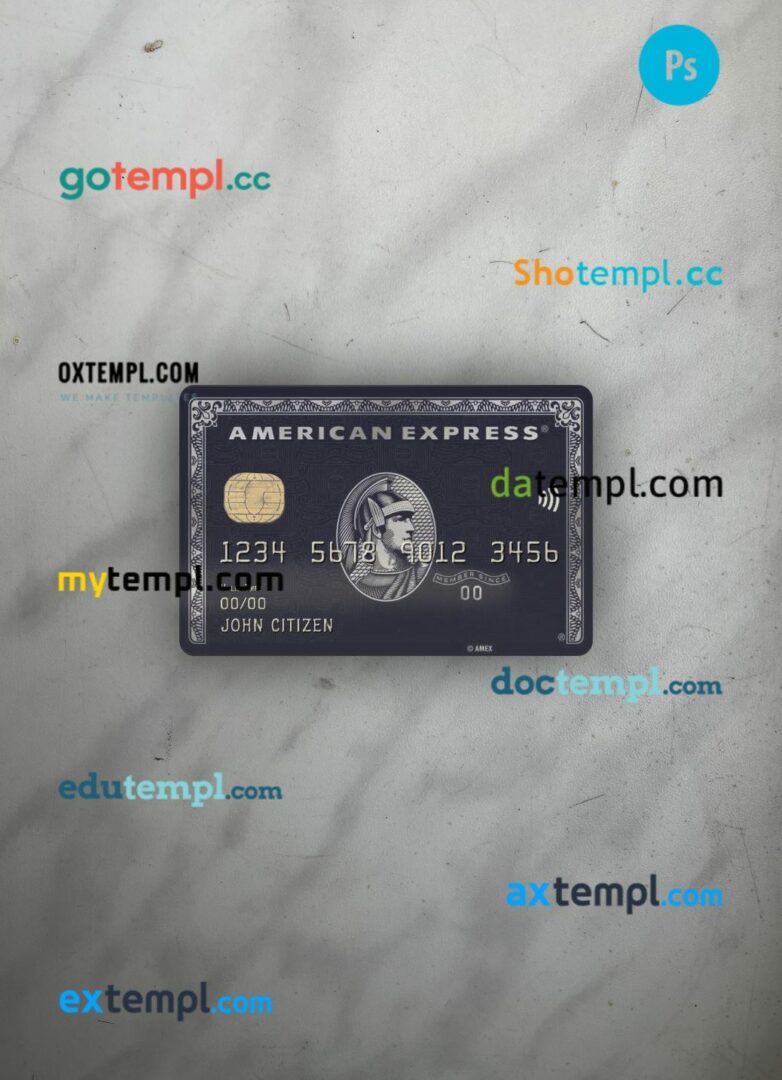 USA JP Morgan Chase bank AMEX black card PSD scan and photo-realistic snapshot, 2 in 1