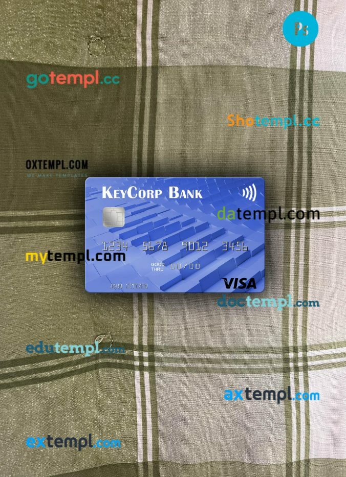 USA KeyCorp Bank visa card PSD scan and photo-realistic snapshot, 2 in 1