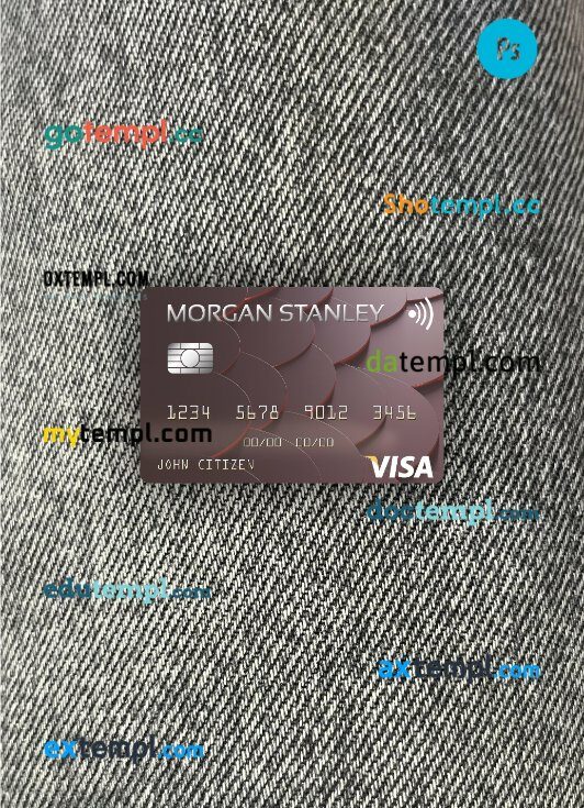 USA Morgan Stanley Bank visa card PSD scan and photo-realistic snapshot, 2 in 1