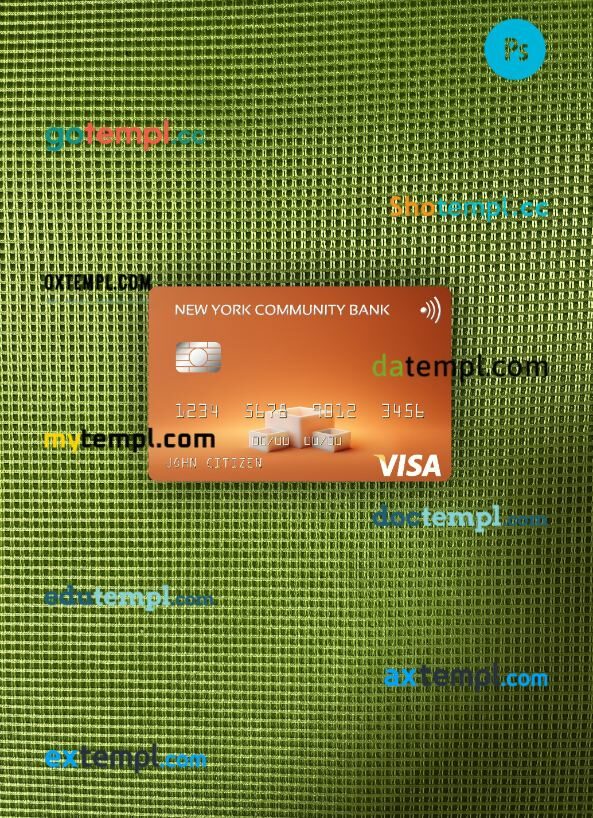 USA New York Community Bank visa card PSD scan and photo-realistic snapshot, 2 in 1