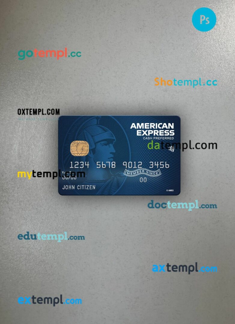 USA North Carolina BB&T Corp. bank AMEX blue cash preferred card PSD scan and photo-realistic snapshot, 2 in 1