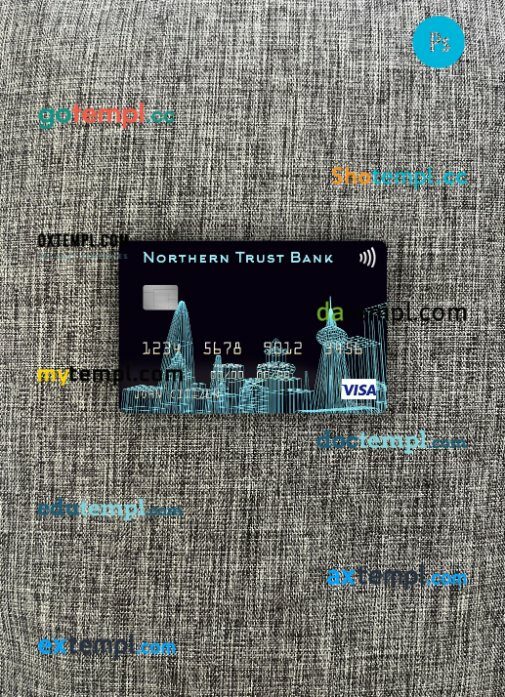 USA Northern Trust Bank visa card PSD scan and photo-realistic snapshot, 2 in 1