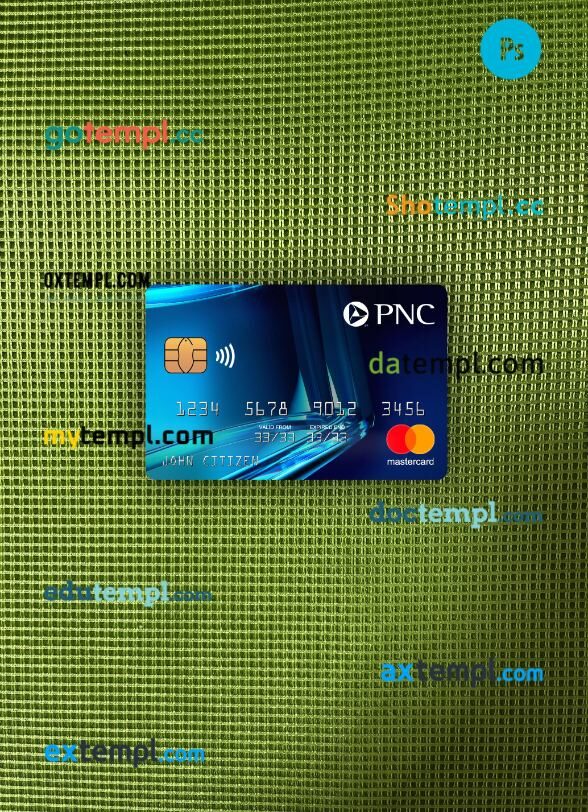 USA PNC bank mastercard blue PSD scan and photo taken image, 2 in 1