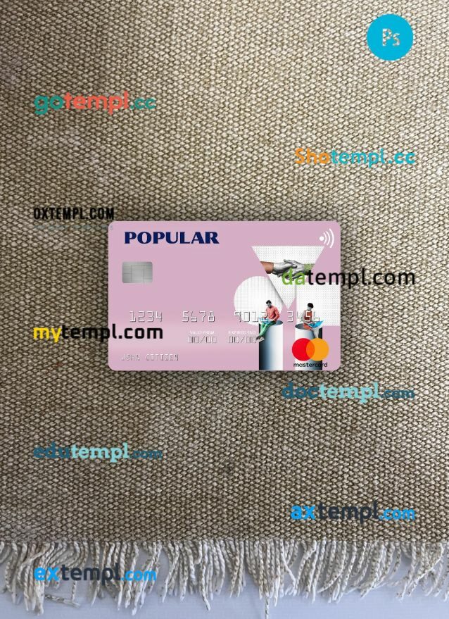 USA Popular, Inc. Bank mastercard PSD scan and photo taken image, 2 in 1