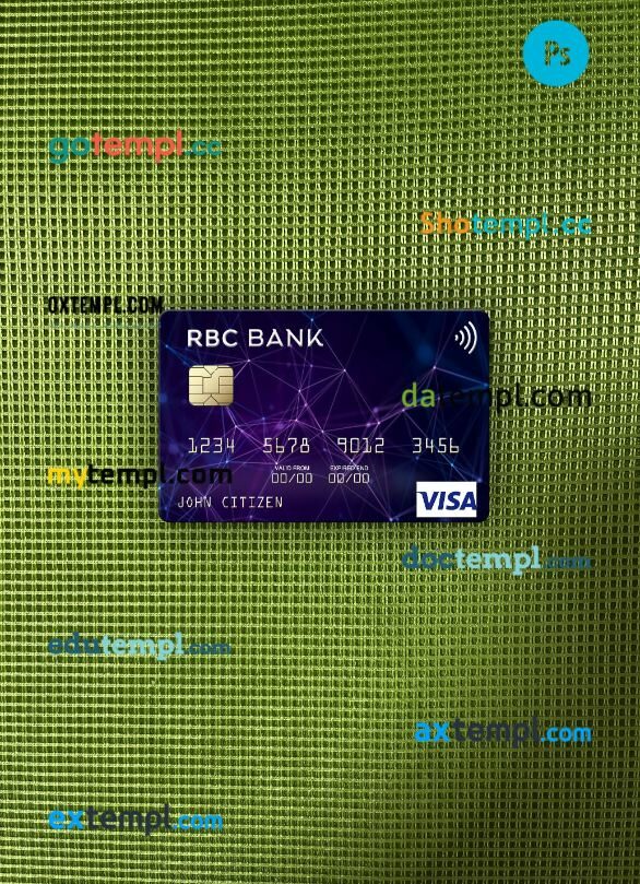 USA RBC Bank visa card PSD scan and photo-realistic snapshot, 2 in 1