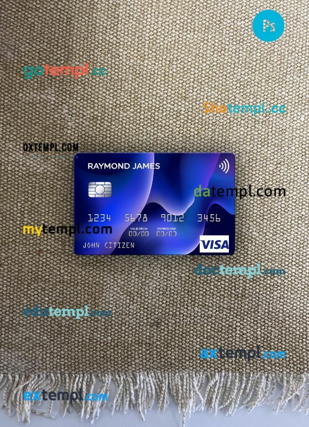 USA Raymond James Financial Bank visa card PSD scan and photo-realistic snapshot, 2 in 1
