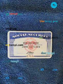 USA SSN photolook blue textile background PSD files, editable photo-realistic look sample, 2 in 1
