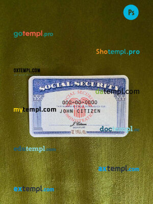 USA SSN photolook green textile background PSD files, editable photo-realistic look sample, 2 in 1