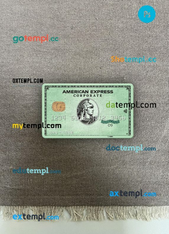 USA State Street Corporation bank AMEX green corporate card PSD scan and photo-realistic snapshot, 2 in 1