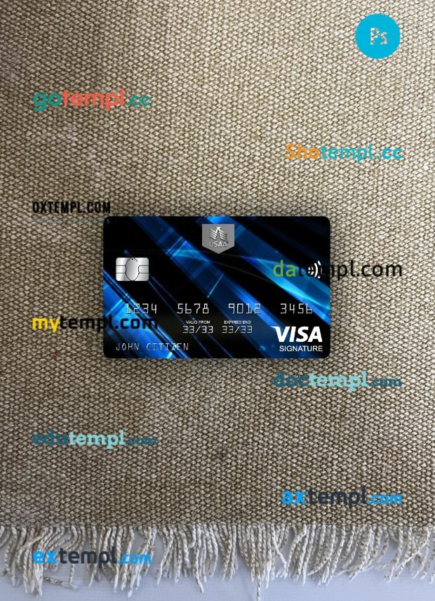 USA USAA bank visa signature card PSD scan and photo-realistic snapshot, 2 in 1