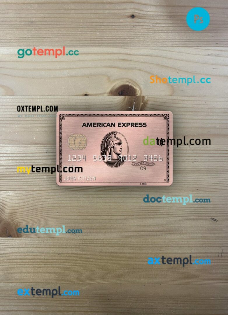 USA University of Southern Indiana bank AMEX rose gold metal card PSD scan and photo-realistic snapshot, 2 in 1