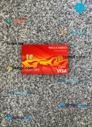 USA Wells Fargo bank visa debit card PSD scan and photo-realistic snapshot, 2 in 1, version 2