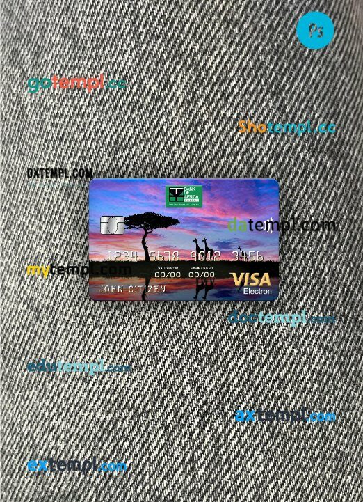 Uganda Bank of Africa visa electron card PSD scan and photo-realistic snapshot, 2 in 1