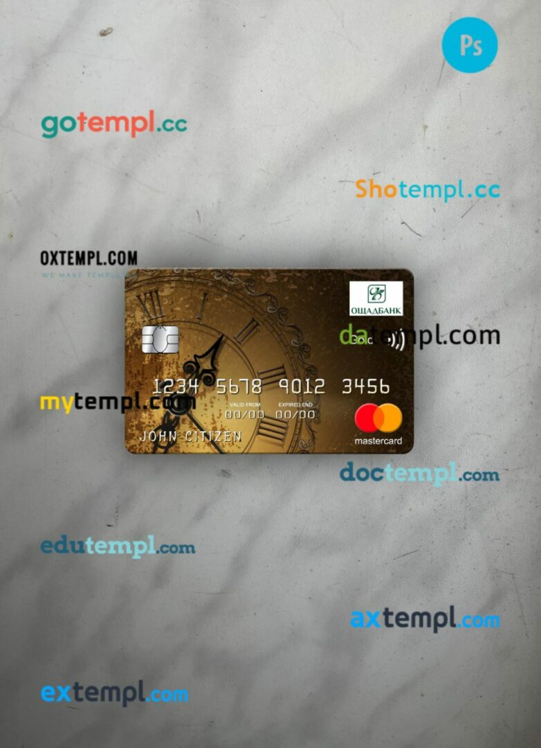 Ukraine Oshadbank mastercard gold PSD scan and photo taken image, 2 in 1