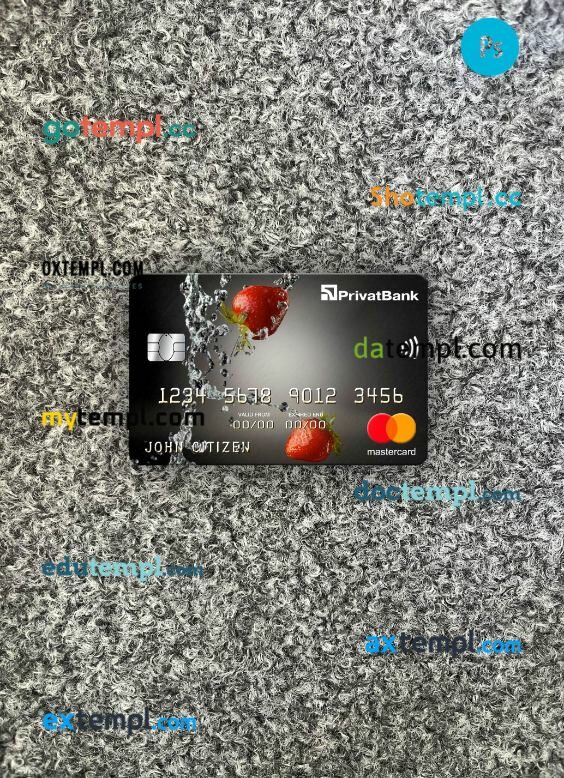Ukraine PrivatBank mastercard PSD scan and photo taken image, 2 in 1
