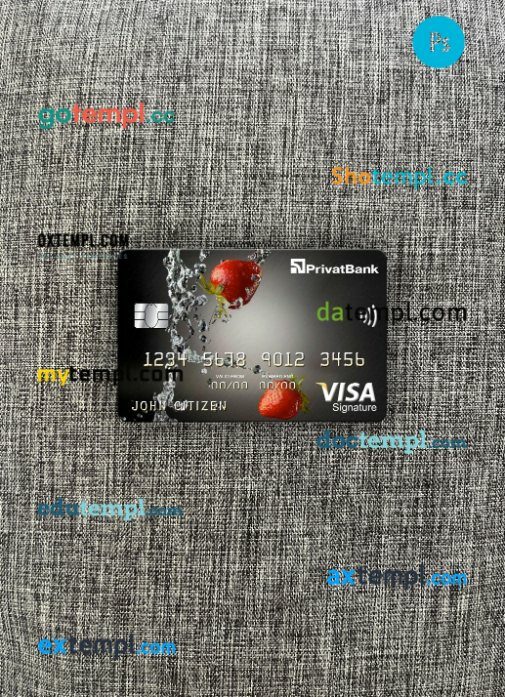 Ukraine PrivatBank visa signature card PSD scan and photo-realistic snapshot, 2 in 1
