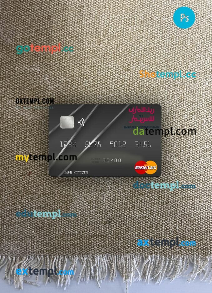 United Arab Emirates Emirates Investment Bank mastercard PSD scan and photo taken image, 2 in 1