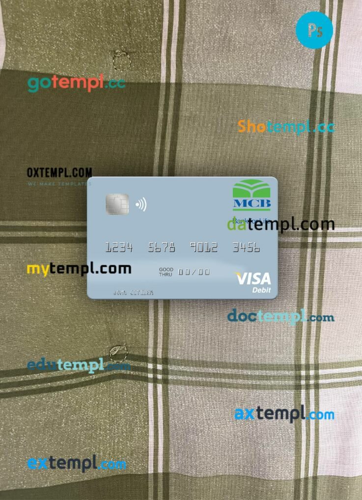 United Arab Emirates MCB Bank visa debit card PSD scan and photo-realistic snapshot, 2 in 1