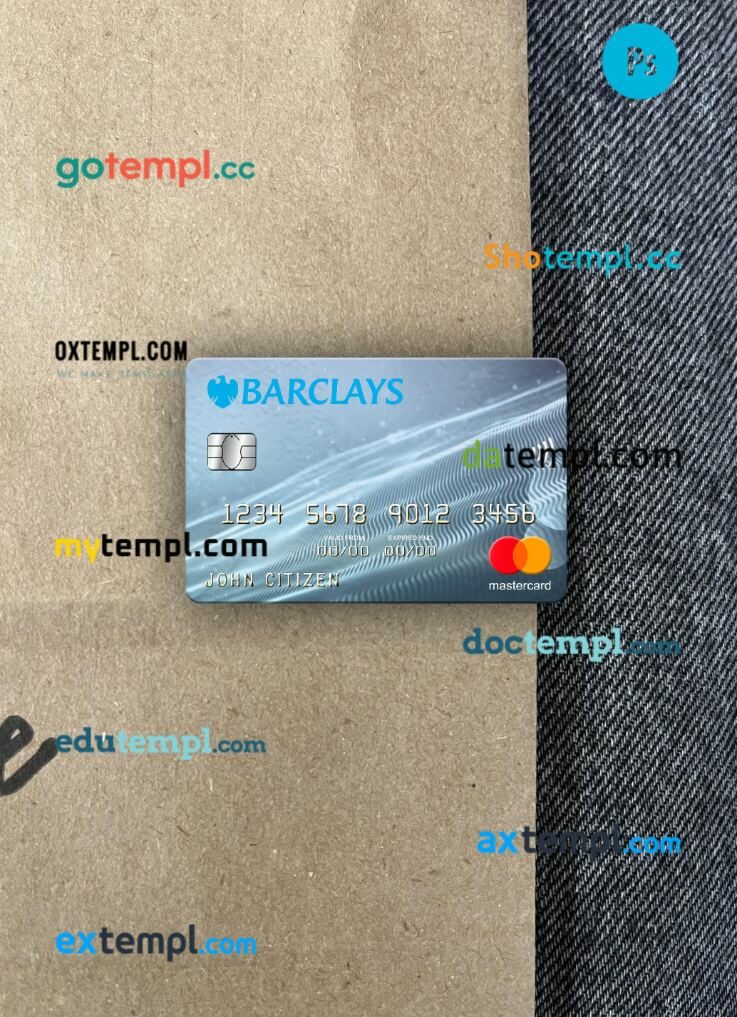 United Kingdom Barclays bank mastercard PSD scan and photo taken image, 2 in 1