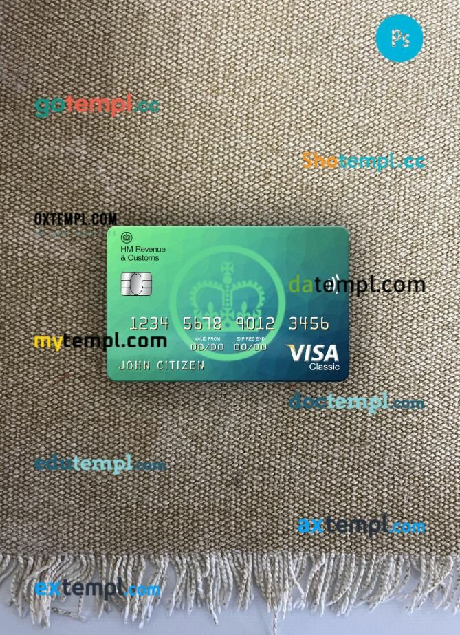 United Kingdom HM Revenue & Customs bank visa classic card PSD scan and photo-realistic snapshot, 2 in 1
