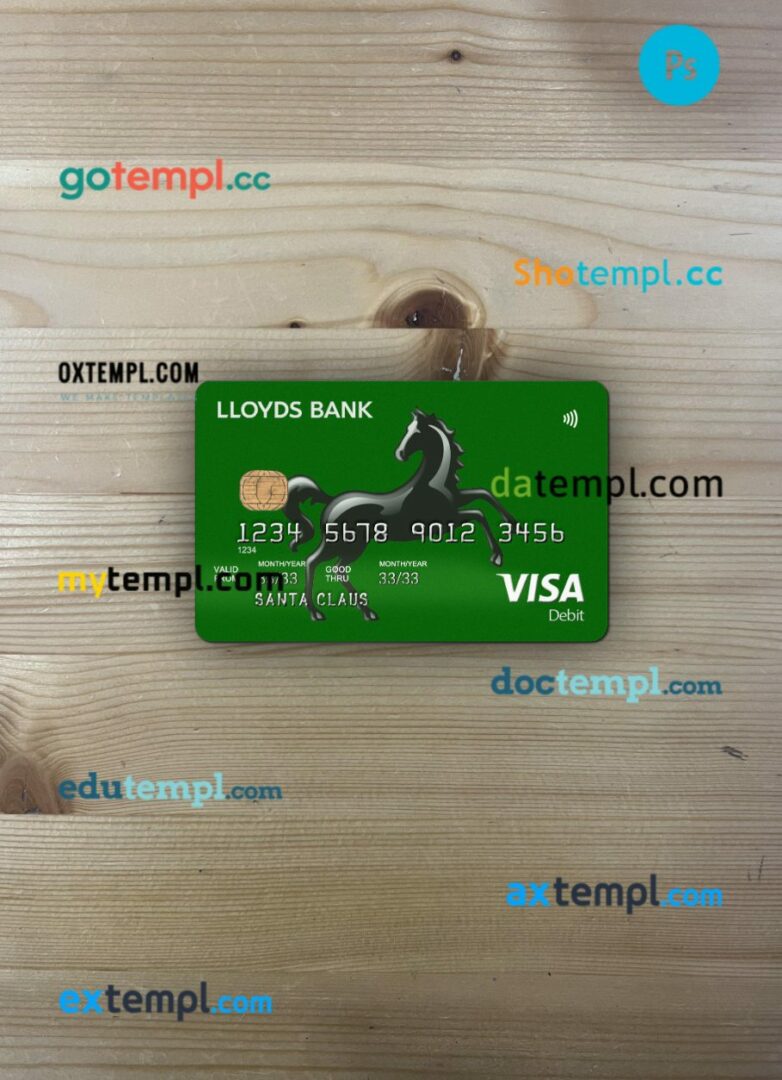 United Kingdom Lloyds credit card visa PSD scan and photo-realistic snapshot, 2 in 1