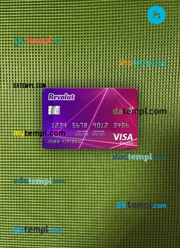 United Kingdom Revolut visa card PSD scan and photo-realistic snapshot, 2 in 1
