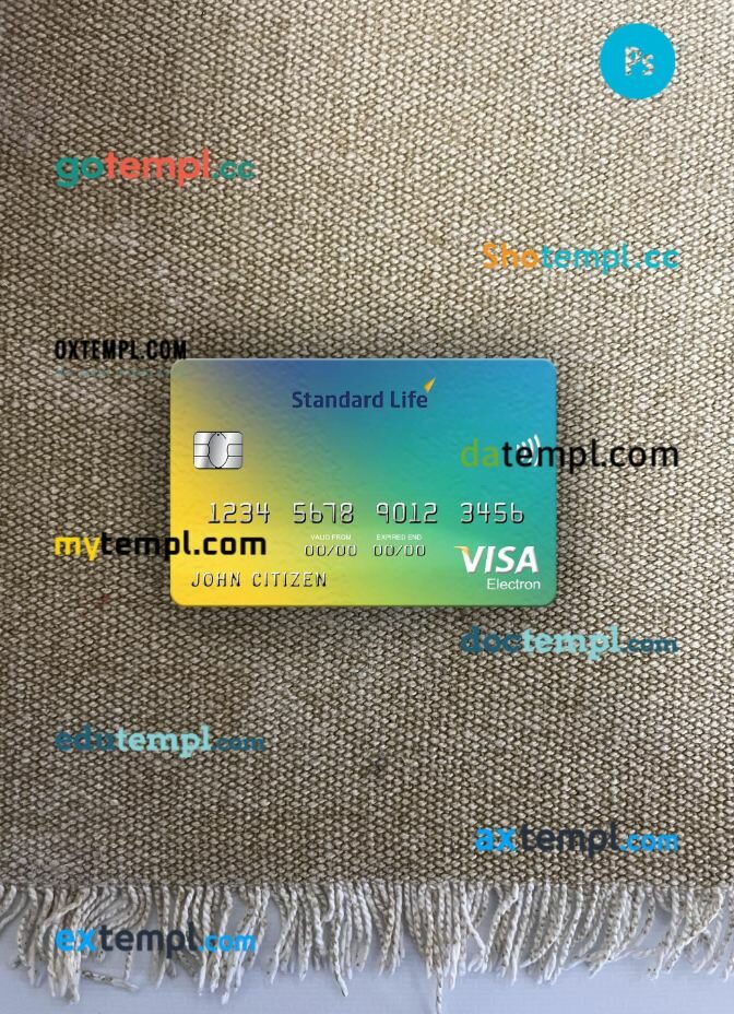 United Kingdom Standard Life bank visa electron card PSD scan and photo-realistic snapshot, 2 in 1
