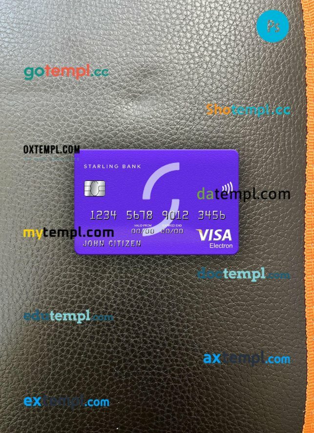 United Kingdom Starling bank visa electron card PSD scan and photo-realistic snapshot, 2 in 1
