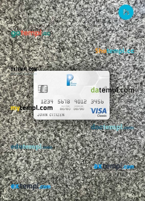United Kingdom The Pension Service bank visa classic card PSD scan and photo-realistic snapshot, 2 in 1