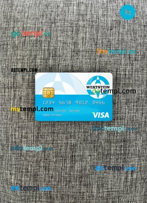 United Kingdom Weststein bank visa card PSD scan and photo-realistic snapshot, 2 in 1