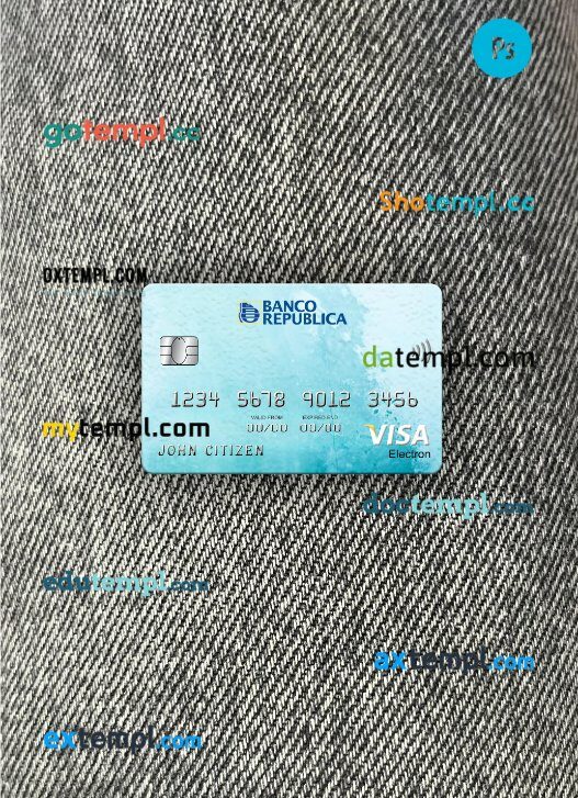 Uruguay Banco De La Republica Oriental Del Uruguay bank visa electron card PSD scan and photo-realistic snapshot, 2 in 1