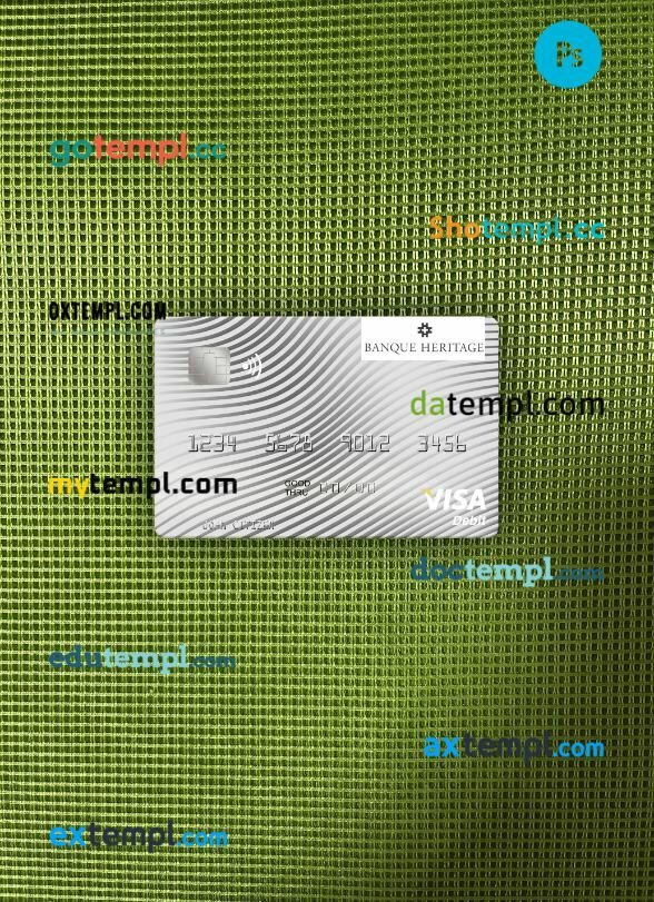 Uruguay Banque Heritage visa debit card PSD scan and photo-realistic snapshot, 2 in 1