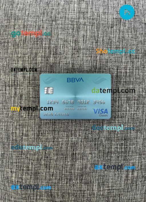 Venezuela BBVA bank visa classic card PSD scan and photo-realistic snapshot, 2 in 1