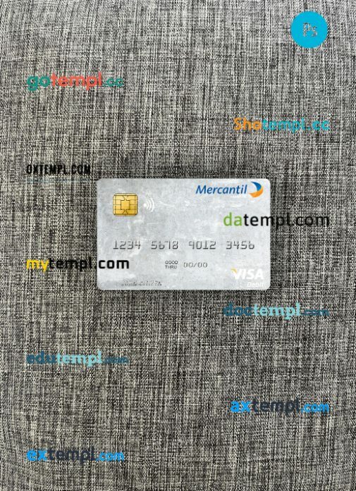 Venezuela Banco Mercantil visa debit card PSD scan and photo-realistic snapshot, 2 in 1