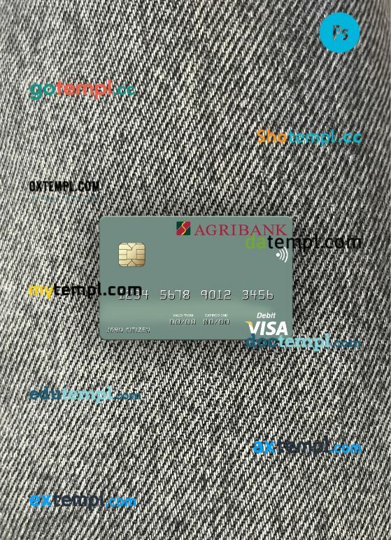 Vietnam Agribank visa debit card PSD scan and photo-realistic snapshot, 2 in 1