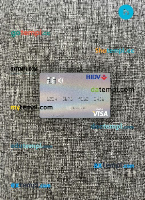 Vietnam BIDV visa debit card PSD scan and photo-realistic snapshot, 2 in 1