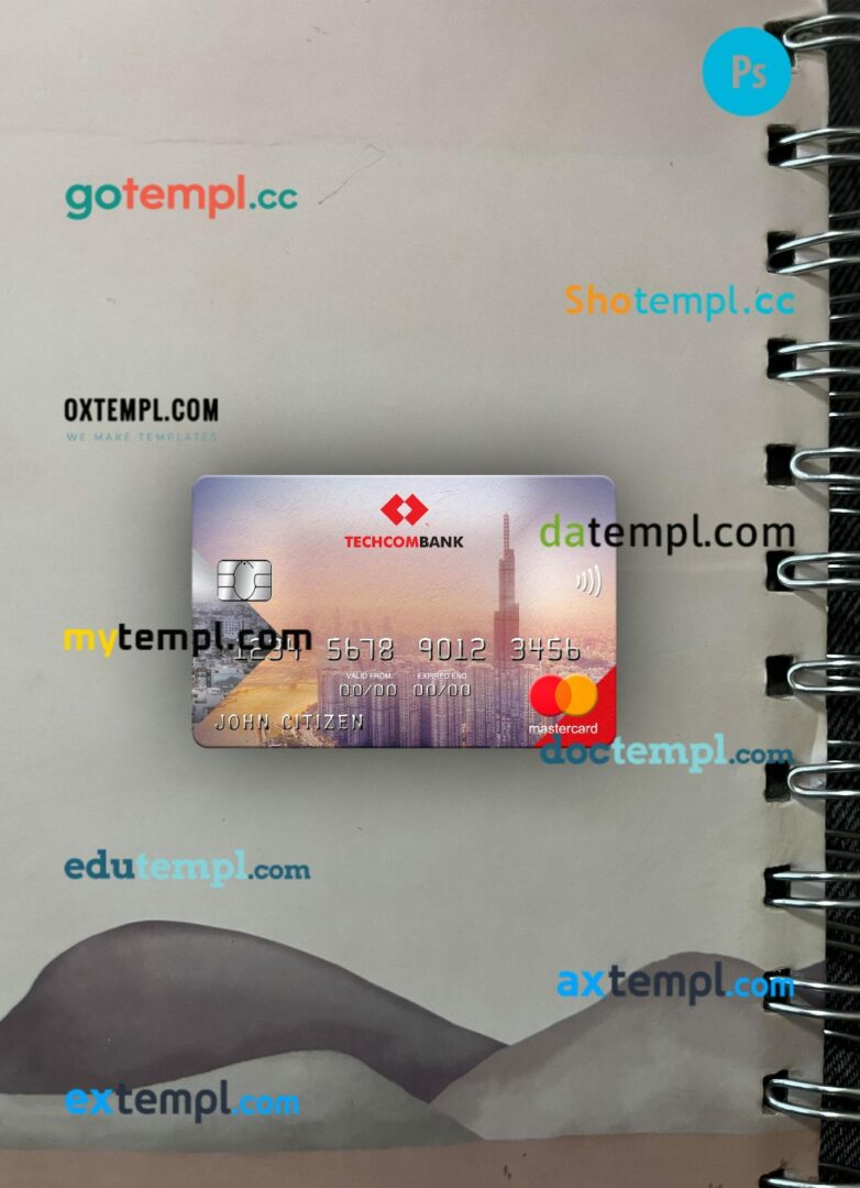 Vietnam Techcombank mastercard PSD scan and photo taken image, 2 in 1