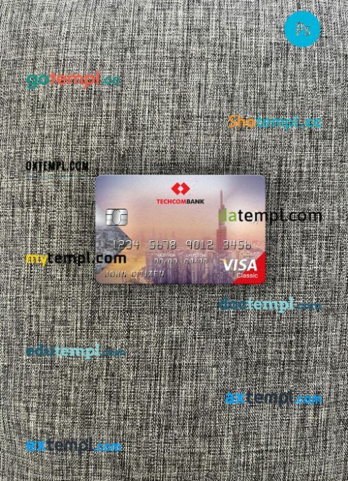 Vietnam Techcombank visa classic card PSD scan and photo-realistic snapshot, 2 in 1
