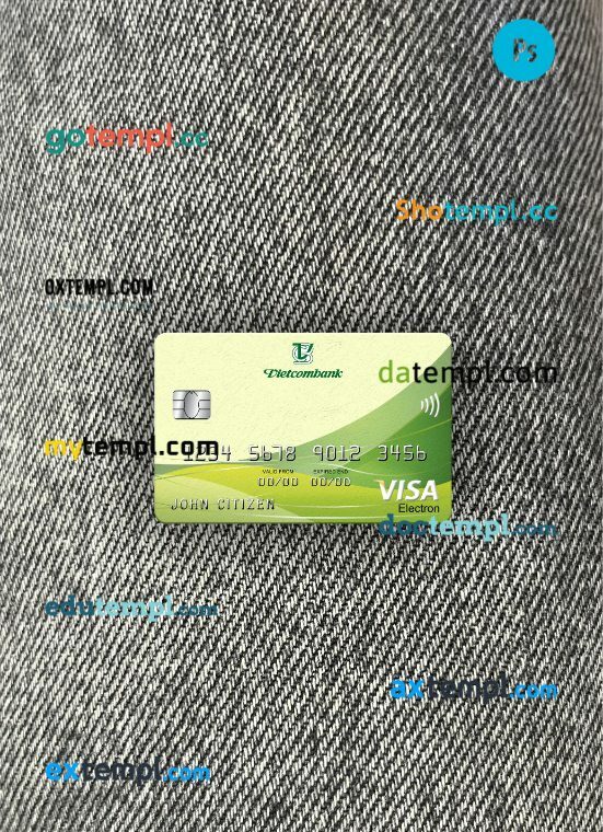 Vietnam Vietcombank visa electron card PSD scan and photo-realistic snapshot, 2 in 1