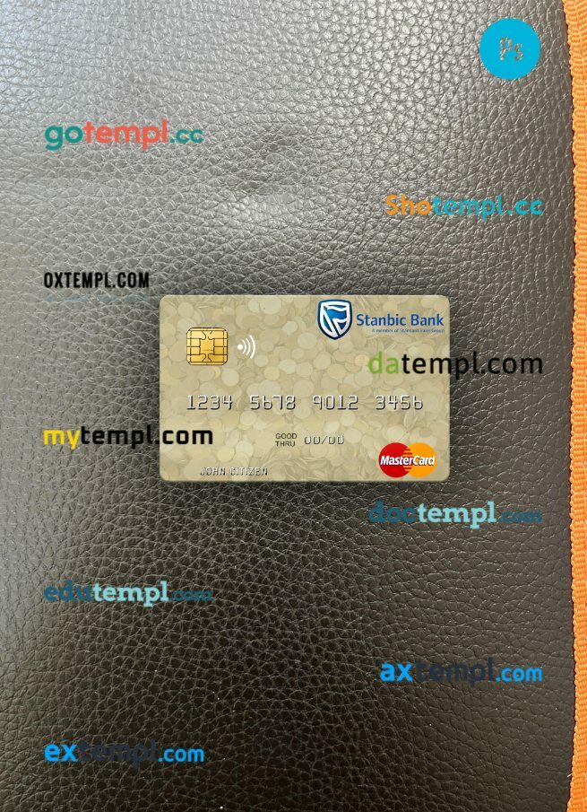 Zimbabwe Stanbic Bank visa debit card PSD scan and photo-realistic snapshot, 2 in 1