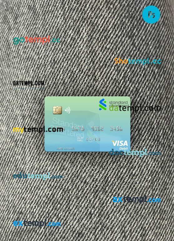 Zimbabwe Standard Chartered visa debit card PSD scan and photo taken image, 2 in 1