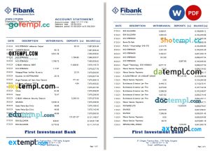 Bulgaria Fibank (First Investment Bank) bank statement Word and PDF template, 5 pages