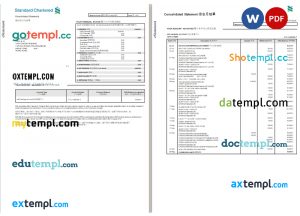 Hong Kong Standard Chartered Bank (SCB)eStatement Word and PDF template, 3 pages