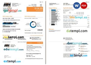 USA Nebraska Lincoln Black Hills Energy utility bill Word and PDF template, 2 pages