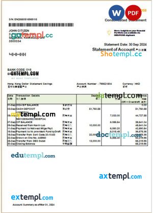 Hong Kong DBS bank consolidated statement Word and PDF template