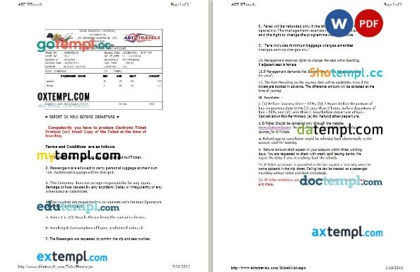 FlixBus bus e-ticket, Word and PDF download template, 2 pages